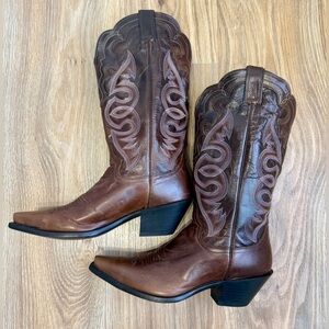 Justin Boots Brown Leather Western Cowboy Boots with Embroidered Shaft Size 10 B